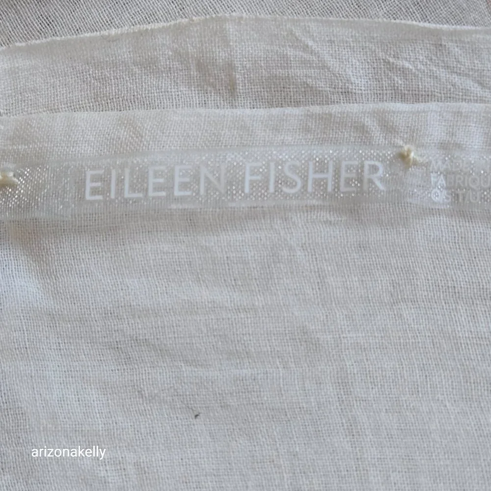 NWT Eileen Fisher Organic Cotton Striped Scarf Tan and White